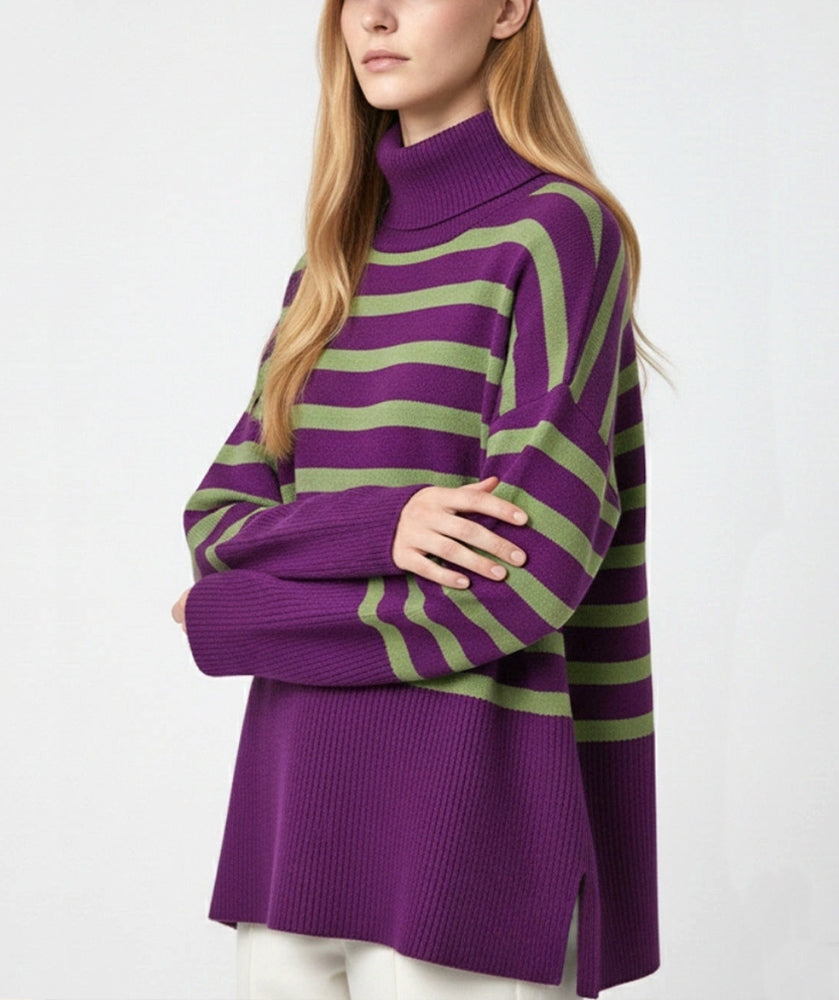 Sixty Seven Boutique™ Big Stripes Pullover Plum/Lime One Size