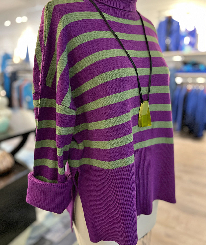 Sixty Seven Boutique™ Big Stripes Pullover Plum/Lime One Size