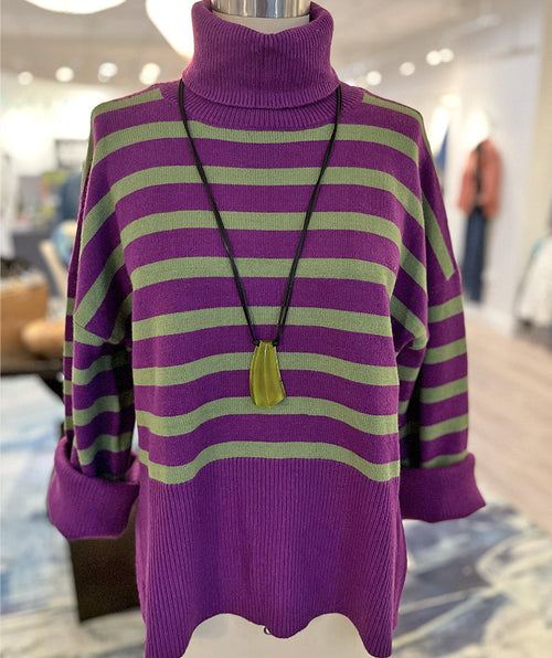 Sixty Seven Boutique™ Big Stripes Pullover Plum/Lime One Size