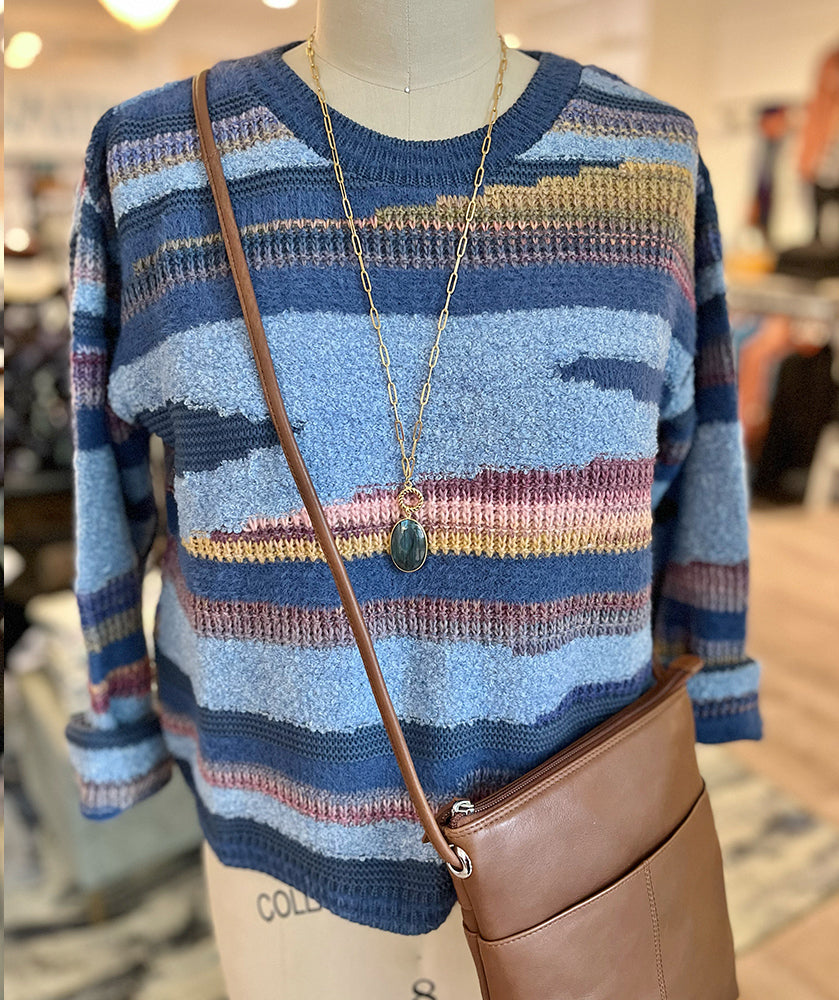 Sixty Seven Boutique™ Zig Stripe Pullover Blue Mix